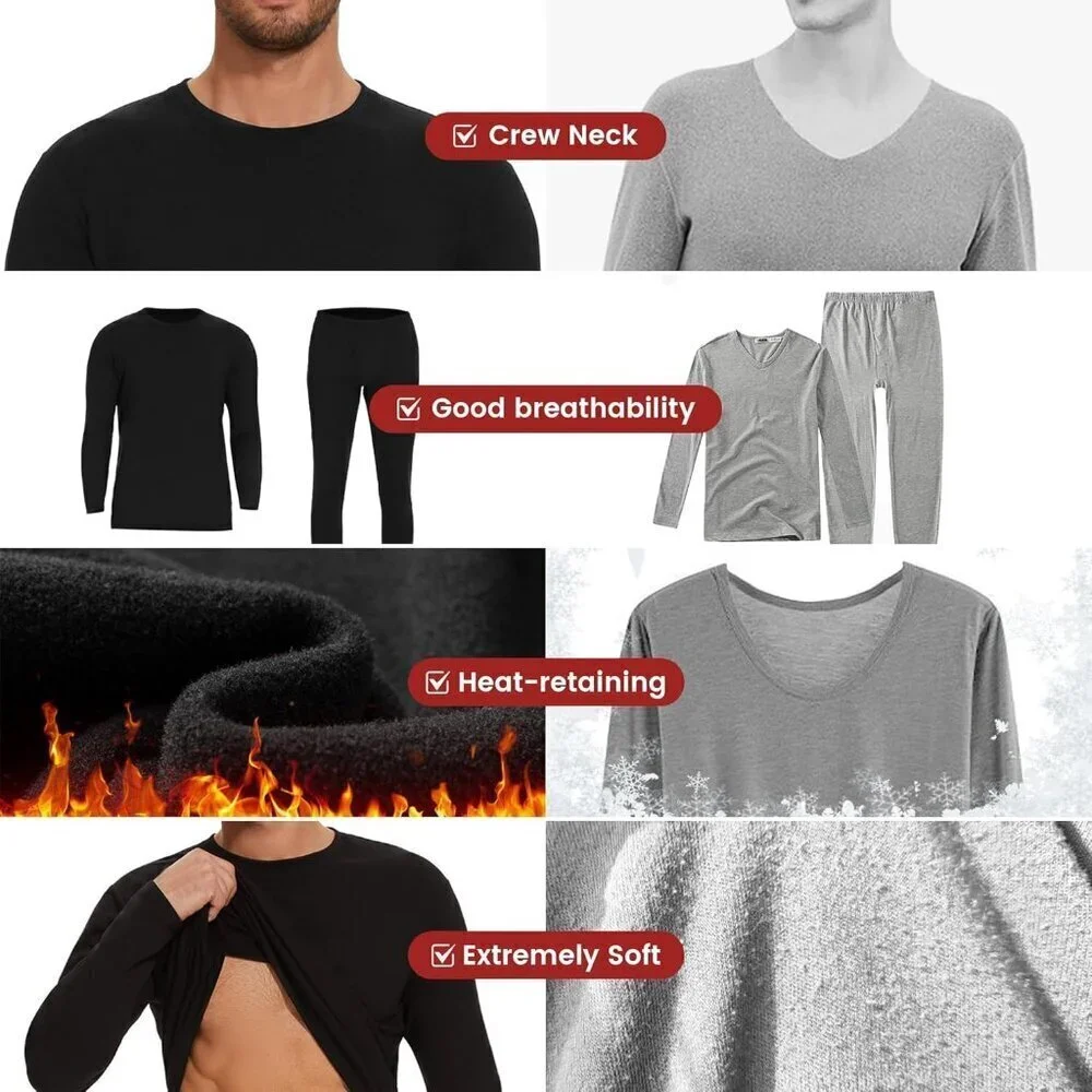 Thermal Underwear for Men Long Johns Set - Fleece Lined Base Layer for Cold Weat